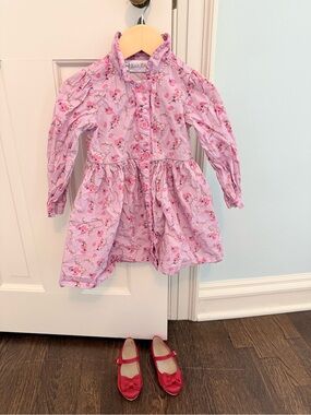 Rachel Riley Pink Floral Button-Front Dress 3T